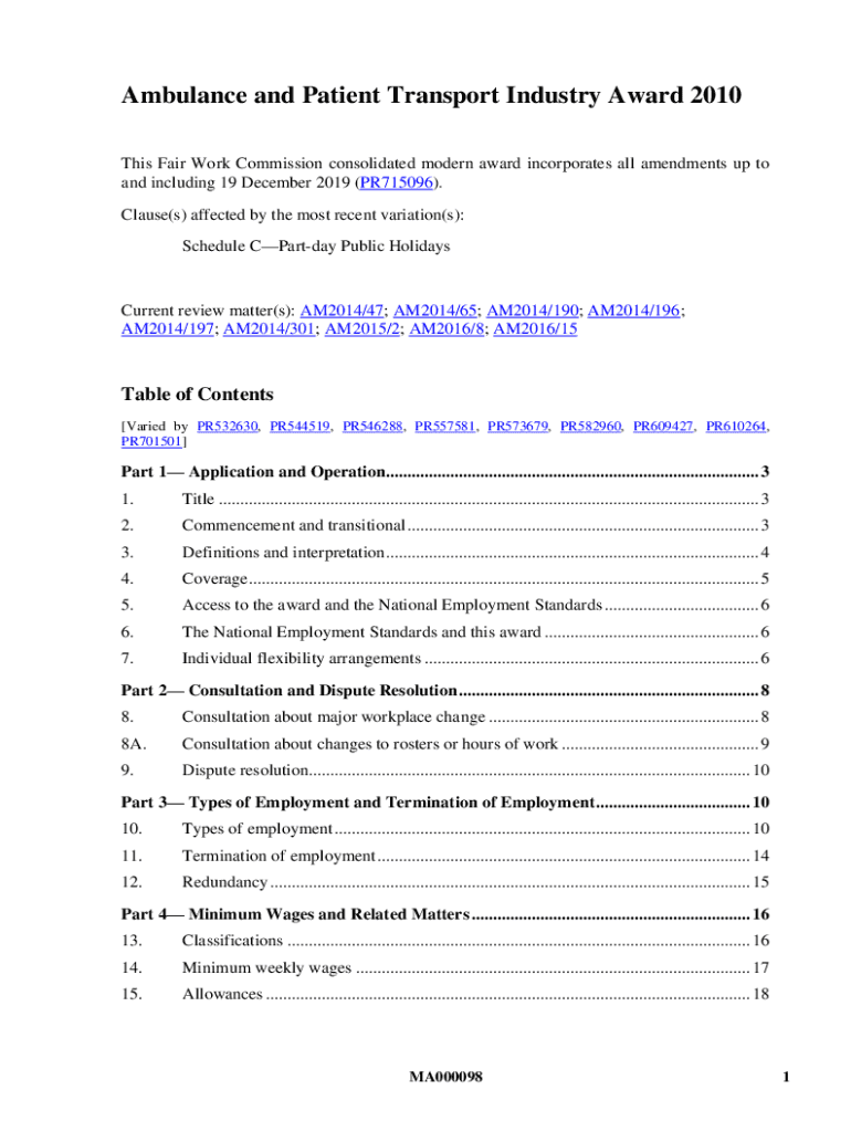 Fillable Online MA000063 Passenger Vehicle Transportation Award 2010