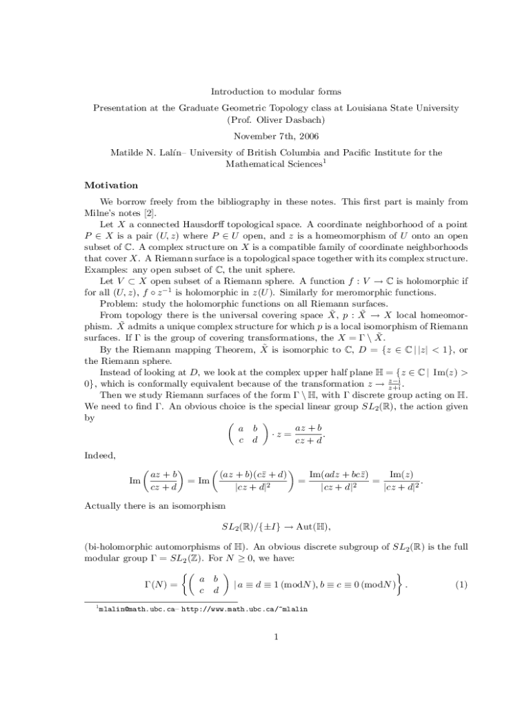 Fillable Online Introduction to modular forms Fax Email Print pdfFiller