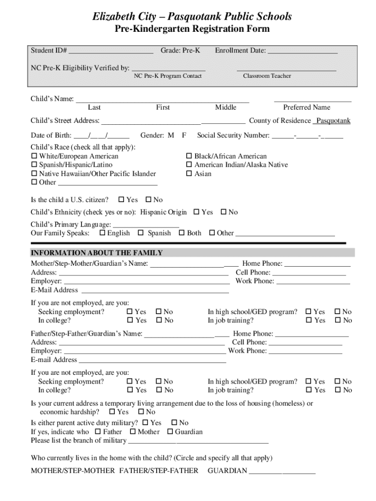 Fillable Online PreKindergarten Registration Form Fax Email Print