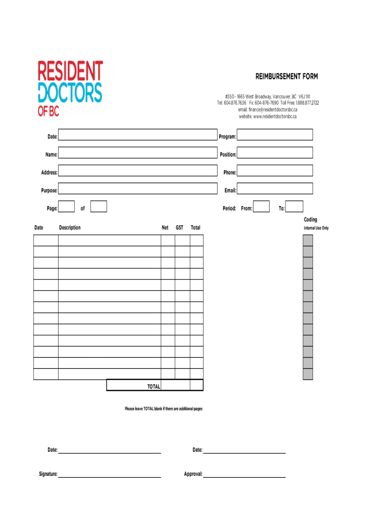 Fillable Online Free Employee Reimbursement Form - PDFWord Fax Email ...