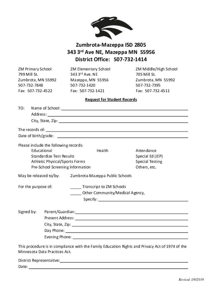 Fillable Online Elementary School ZumbrotaMazeppa Public Schools Fax