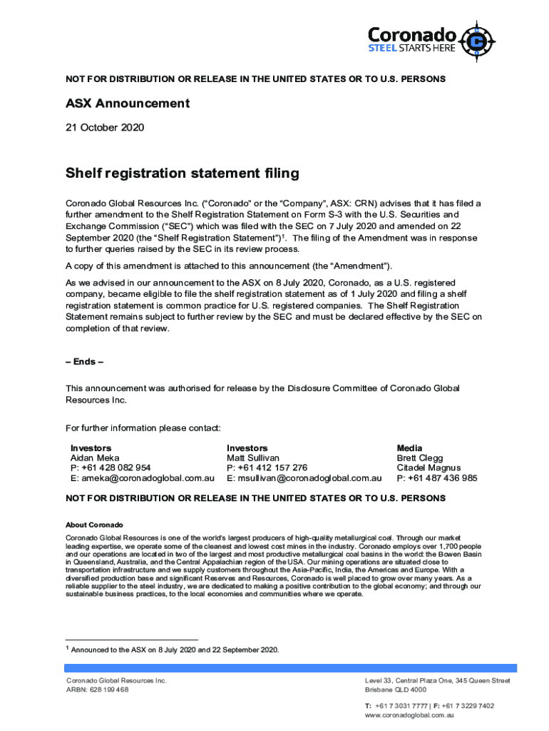 Fillable Online Shelf registration statement filing Fax Email Print