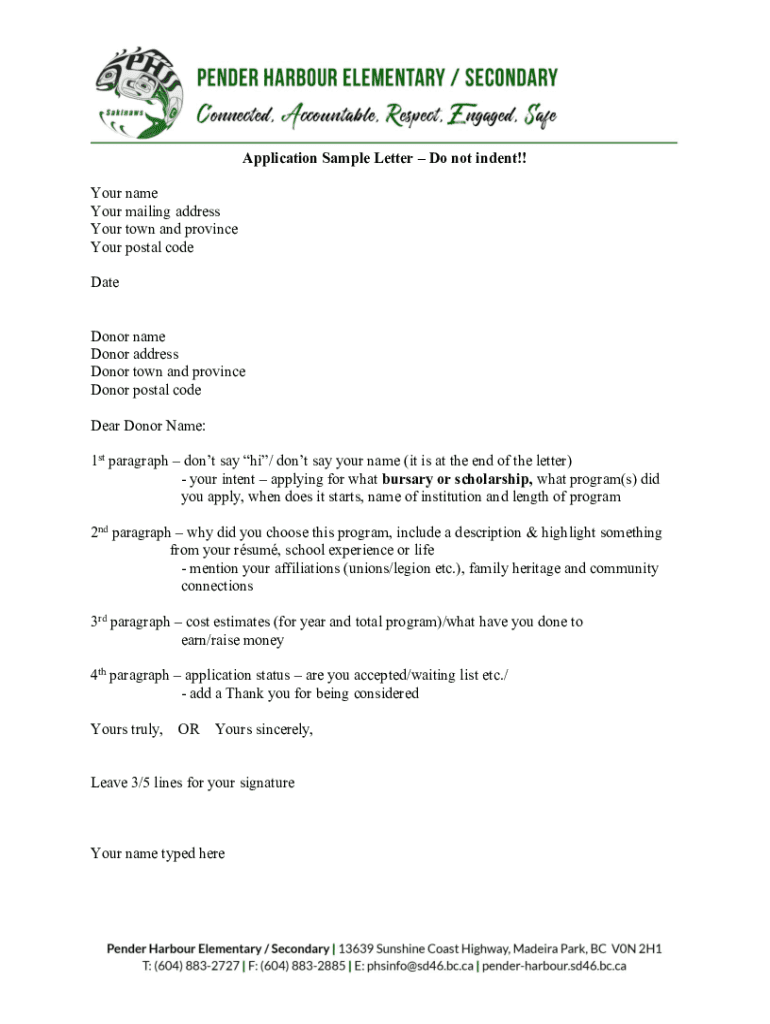 Fillable Online Application Sample Letter Do not indent!! Fax Email