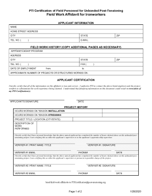 Field Work Affidavit for Installer or Inspector
