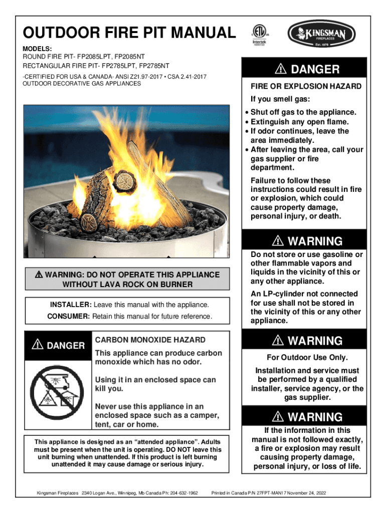 Fillable Online OUTDOOR FIRE PIT MANUAL Fax Email Print pdfFiller