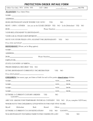 Fillable Online PROTECTION ORDER INTAKE FORM Fax Email Print - pdfFiller
