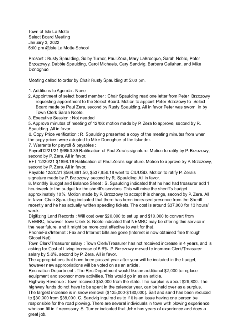 Fillable Online Town Officers Isle La Motte Community Informational Site Fax Email Print