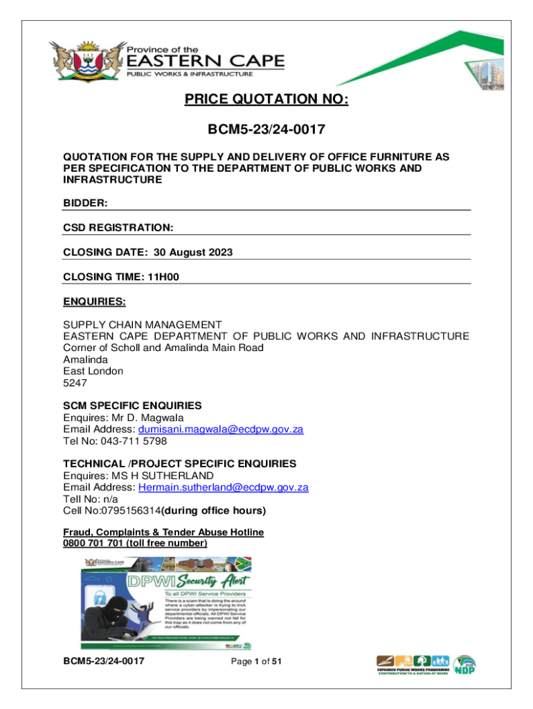 Fillable Online Quotation for the Supply and Delivery of Office Furniture as Fax Email Print