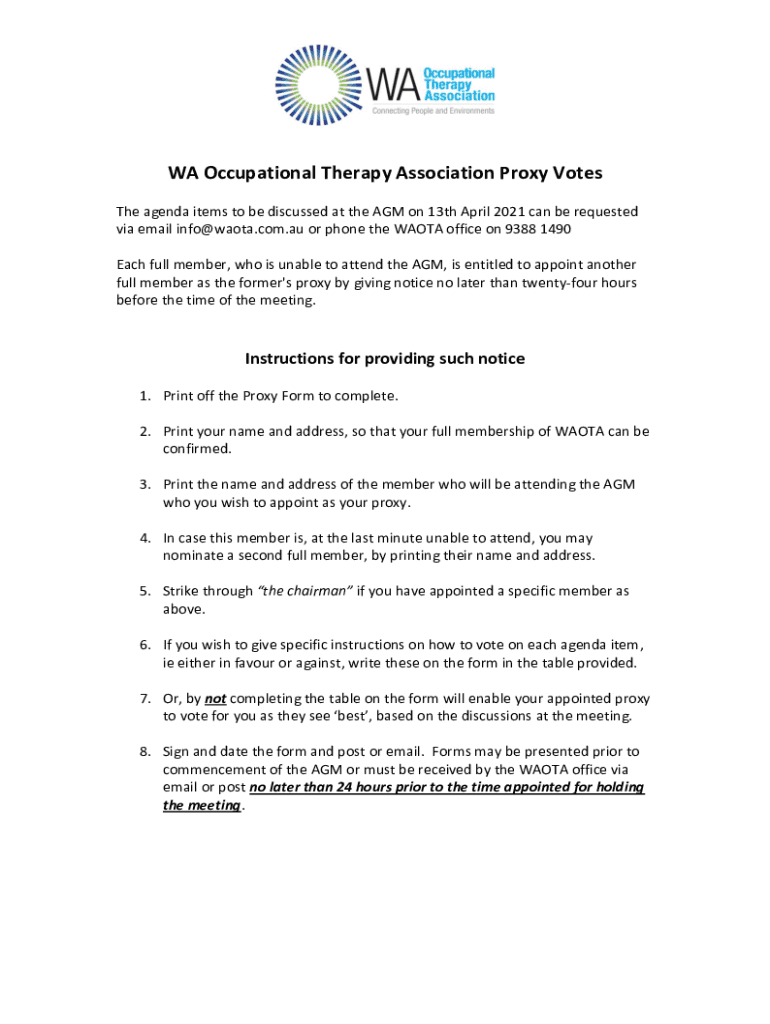 Fillable Online OT AustraliaNational Proxy Vote Form, Fax Email Print ...