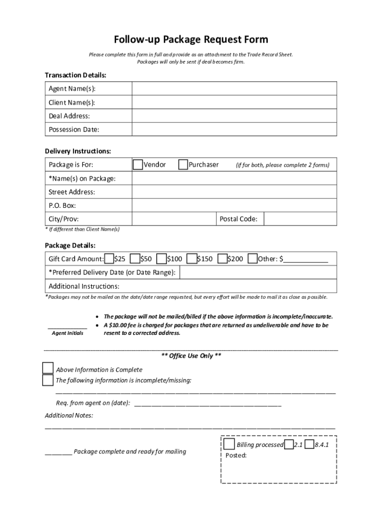 Fillable Online Follow-up Package Request Form Fax Email Print - pdfFiller