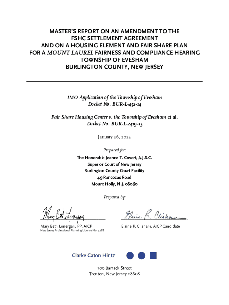 Fillable Online Master's Report for a Mount Laurel Final Compliance Fax ...