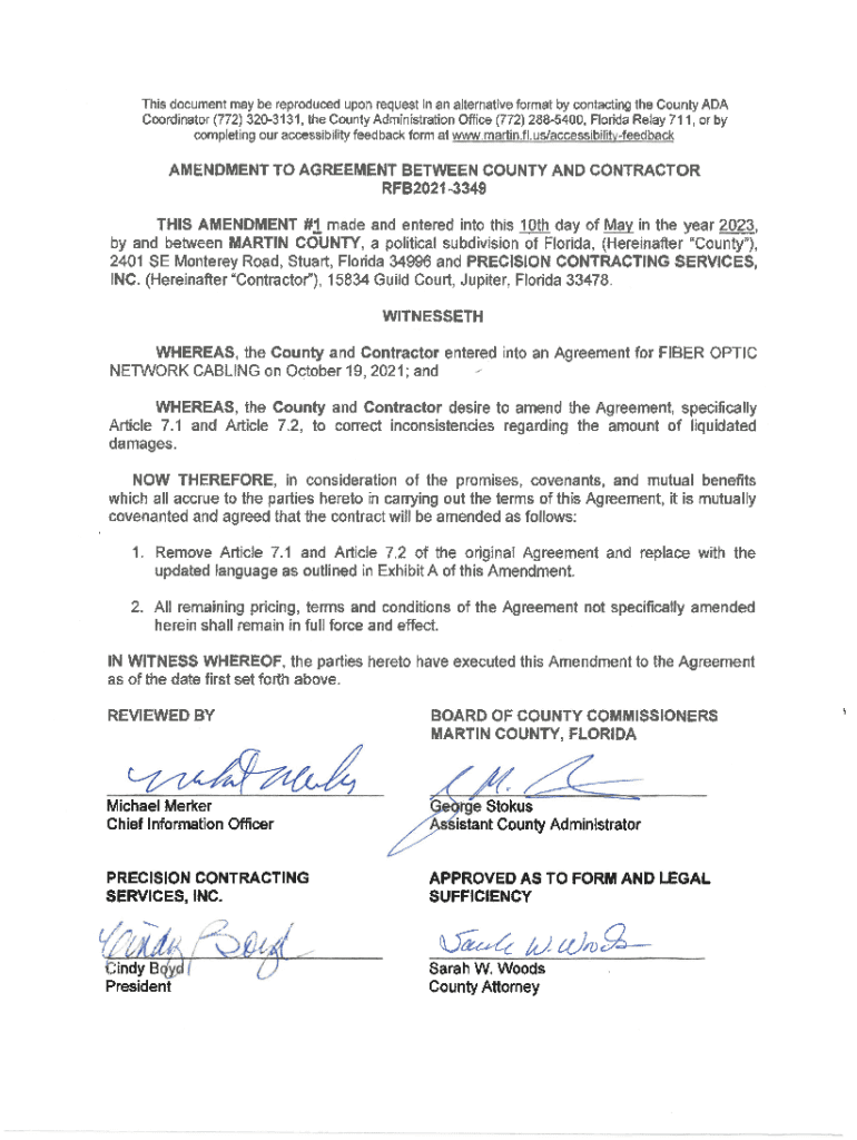 Fillable Online ftp martin fl AMENDMENT TO AGREEMENT BETWEEN COUNTY AND Fax Email Print