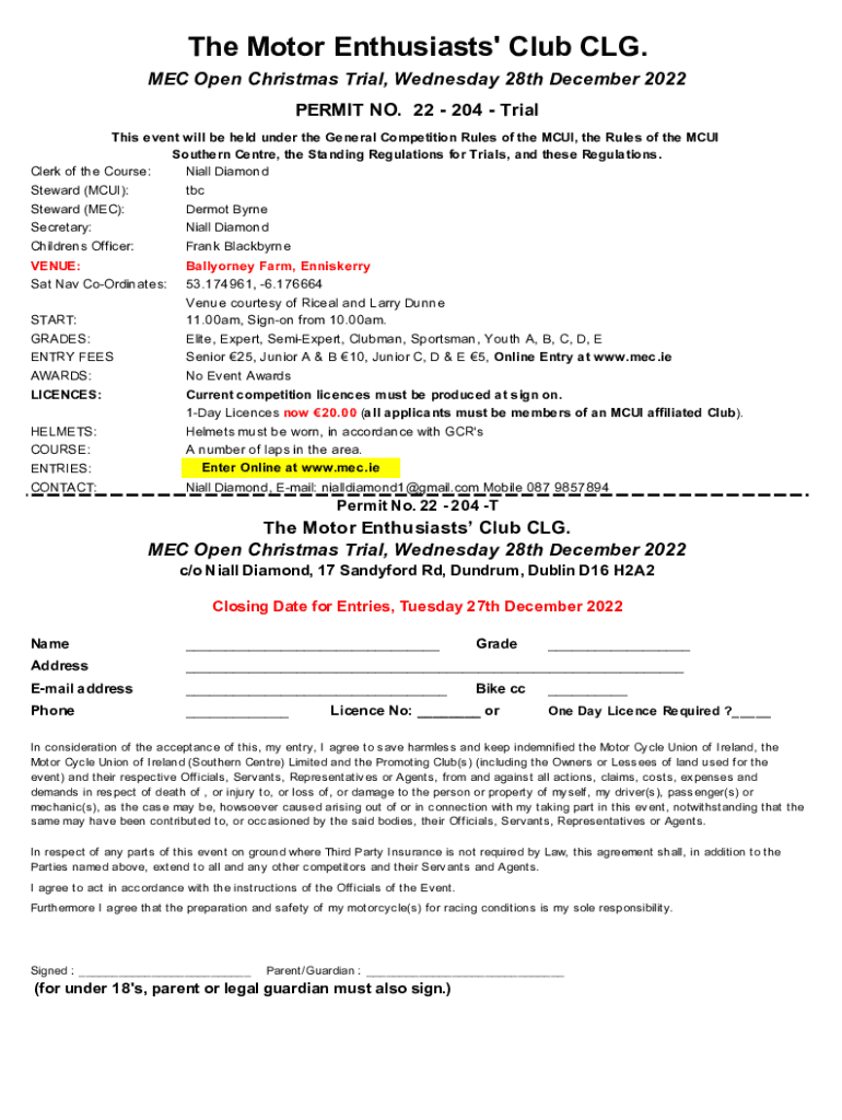 Fillable Online The Motor Enthusiasts' Club CLG. Fax Email Print