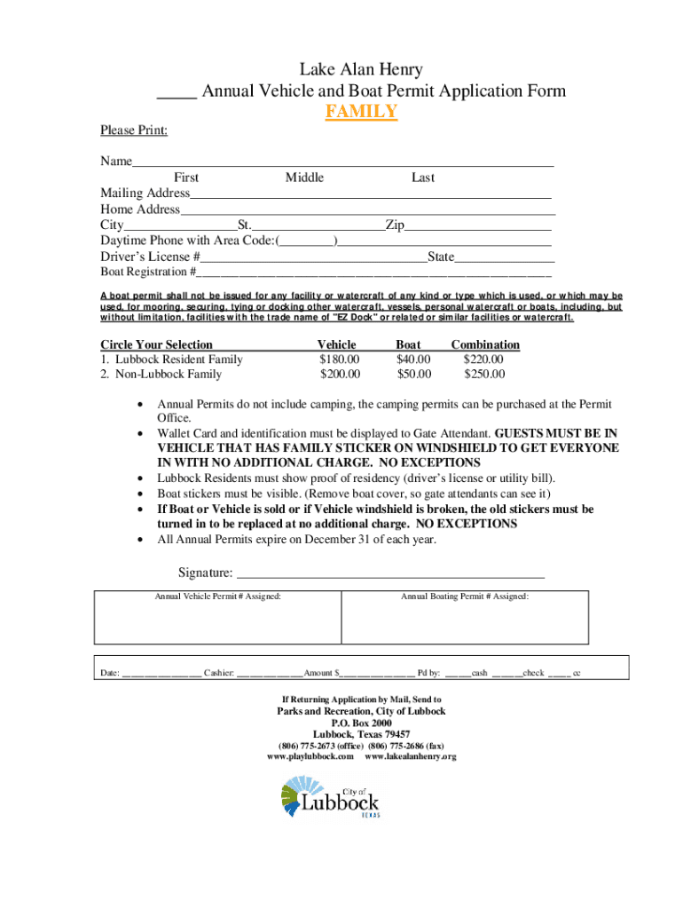 Fillable Online Annual Vehicle and Boat Permit Application Form Fax