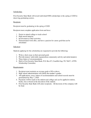 Scholarship: First Security State Bank - whitney.k12.tx.us