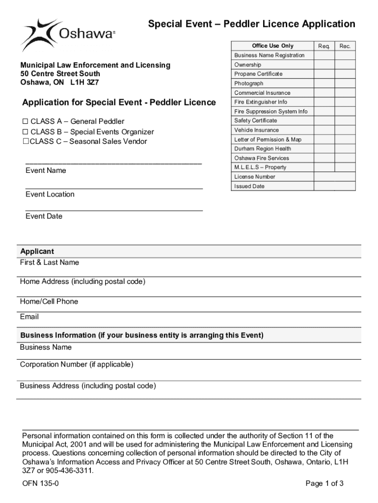 Fillable Online application for peddlers & hawkers please check type of