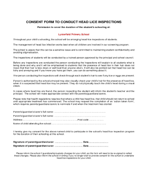 Fillable Online HEAD LICE INSPECTIONSCONSENT FORM Fax Email Print - pdfFiller