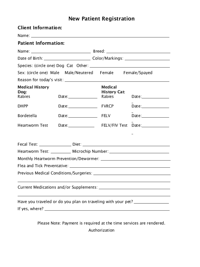 Fillable Online new patient/ multi-pet information sheet Fax Email Print - pdfFiller