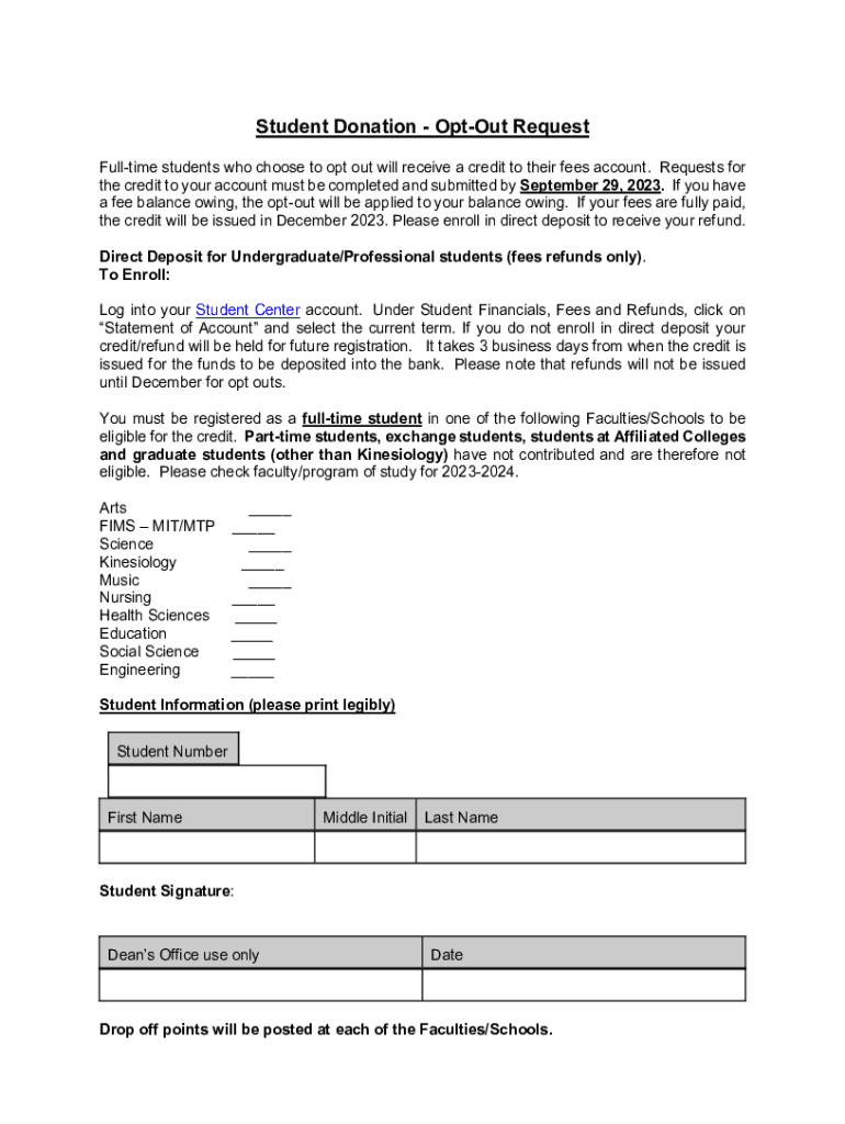 Fillable Online Student Donation OptOut Request Fax Email Print pdfFiller