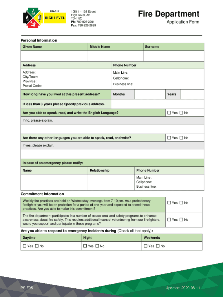 Fillable Online HIGH LEVEL FIRE DEPARTMENT Fax Email Print - pdfFiller