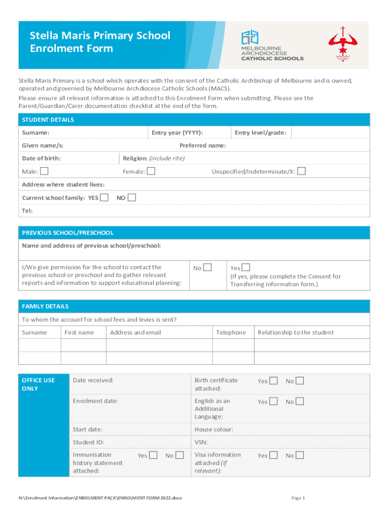 Fillable Online smbeaumaris catholic edu ENROLMENT-FORM-2024.pdf Fax ...