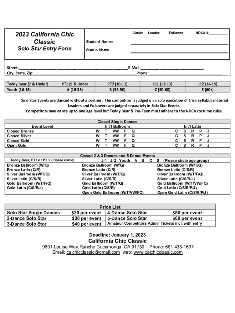 Fillable Online Registration California Chic Classic Ballroom