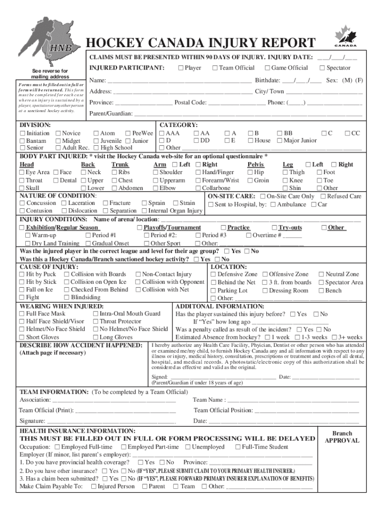 Fillable Online Bc Hockey Injury Report Fill Online, Printable