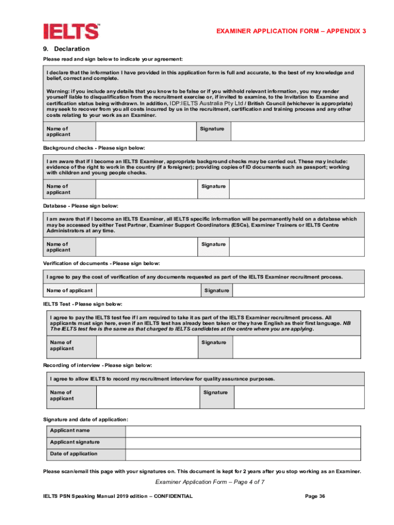 Fillable Online Examiner Application Form Appendix 3 Fax Email Print