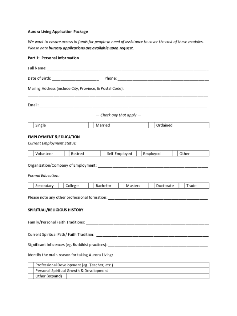 Fillable Online Aurora Living Application Package Fax Email Print