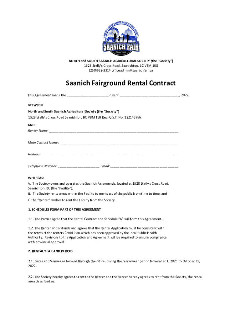 Fillable Online Saanich Fairground Rental Contract Fax Email Print