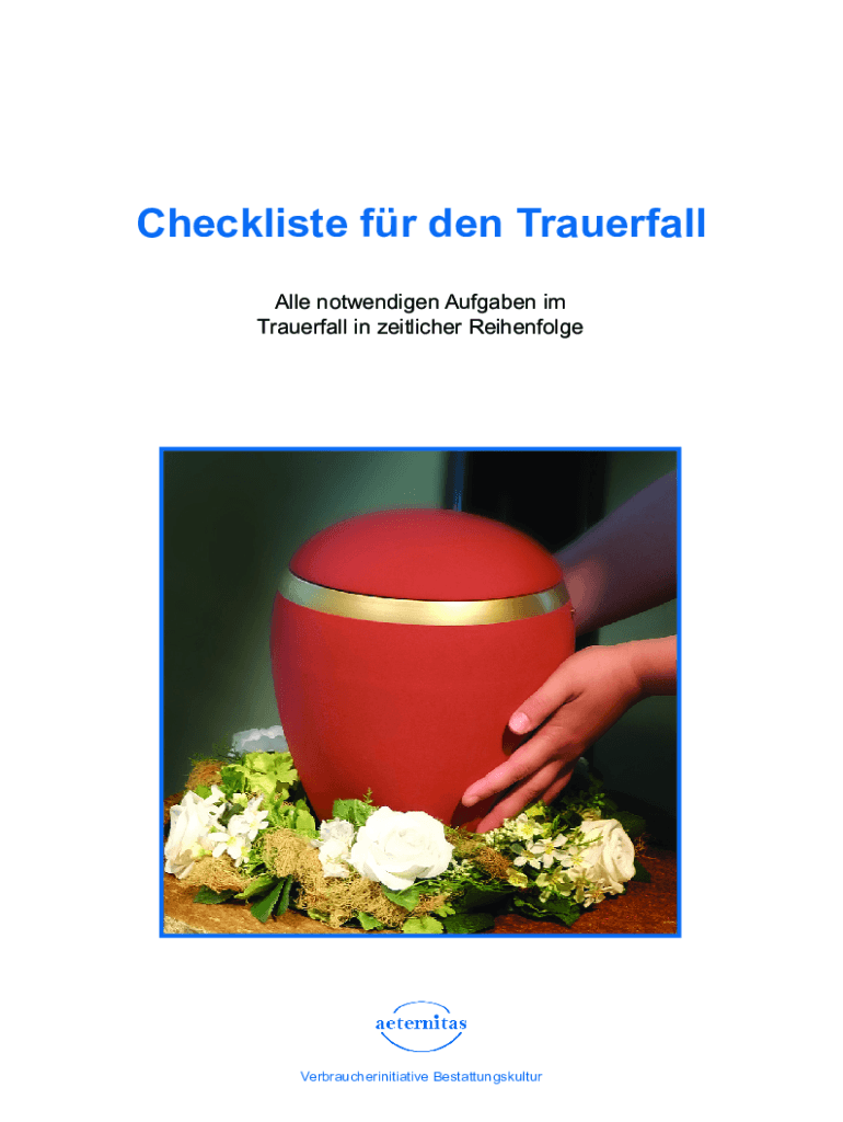 Ausfüllbar Online Checkliste Todesfall Was ist zu tun im Sterbefall