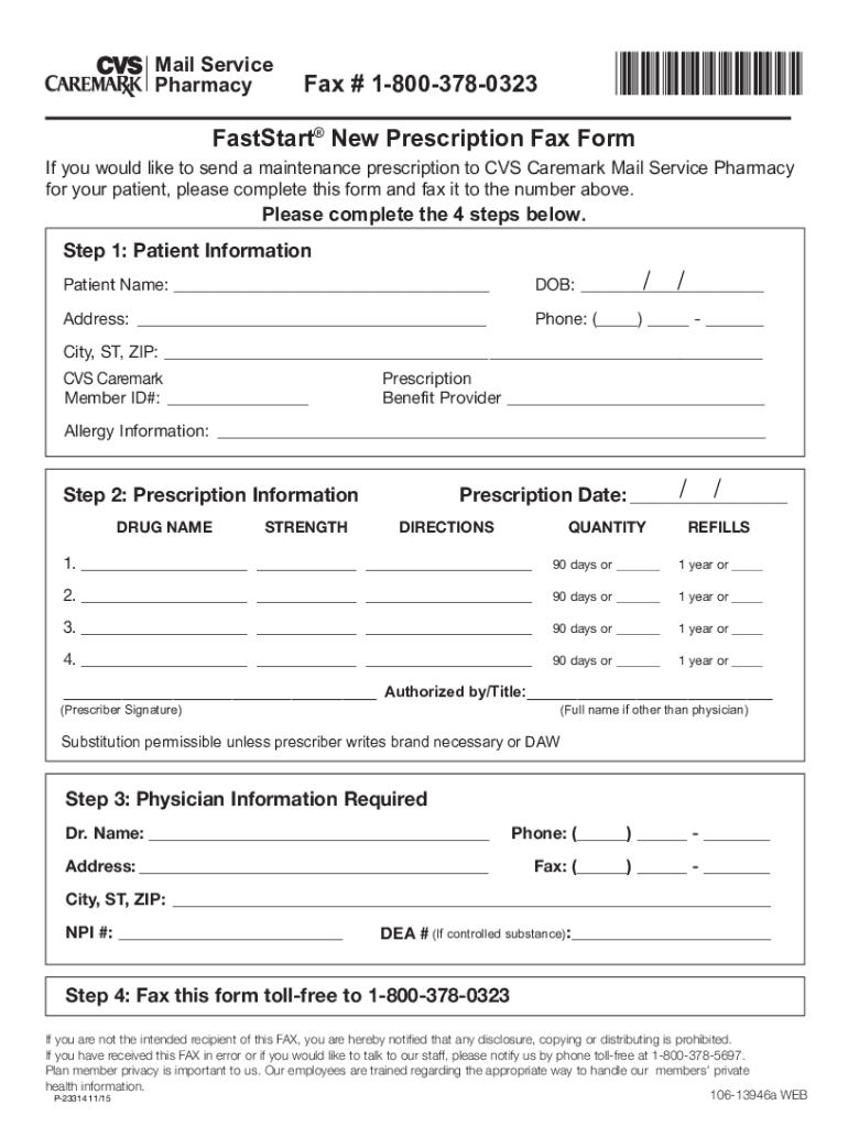 Fillable Online Cvs Caremark Prescription Fax Form Fill Online