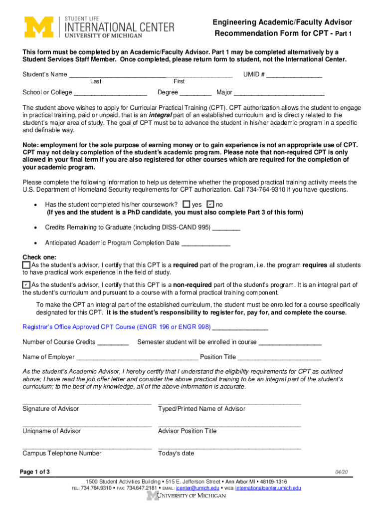 Fillable Online career engin umich For International