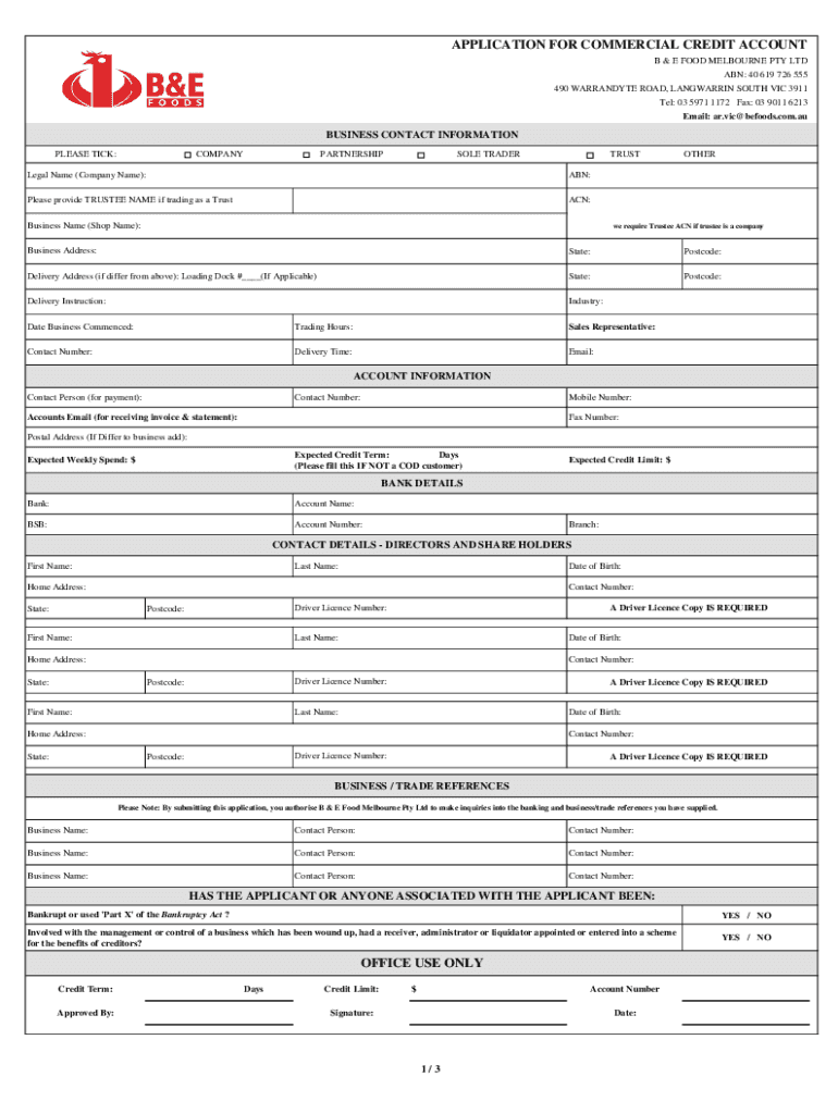 Fillable Online The Home Depot Commercial Account Application Form Fax