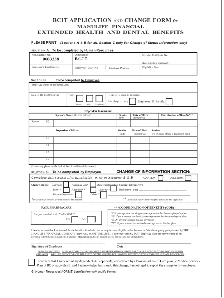 Fillable Online manulifeenrollmentandchangeform.pdf Fax Email Print
