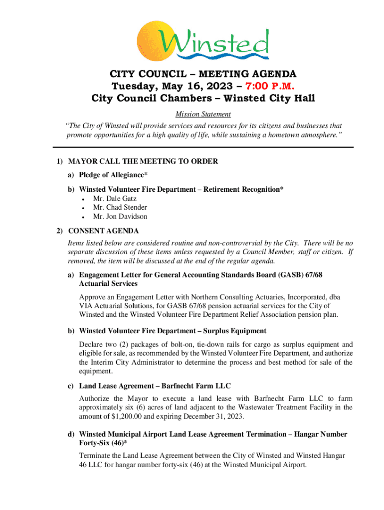 Fillable Online City Council Chambers Winsted City Hall Fax Email Print