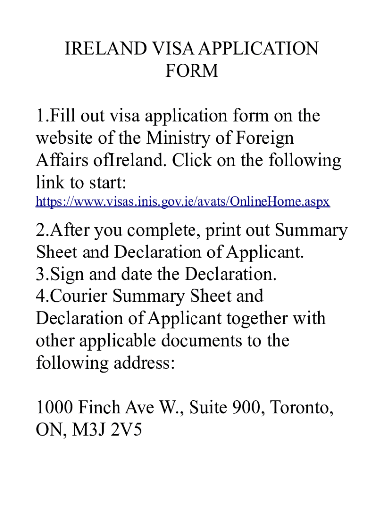 Fillable Online IRELAND VISA APPLICATION FORM 1 Fill Out Visa Visacenter ca Fax Email