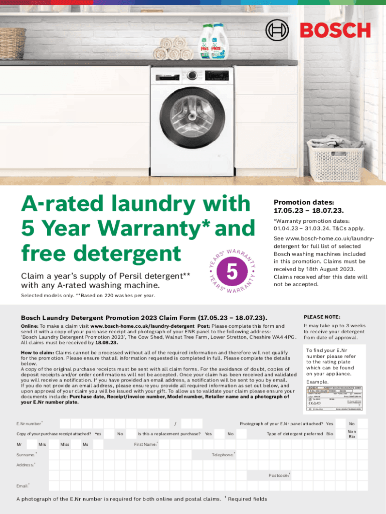 Fillable Online Arated laundry with 5 Year Warranty* and free