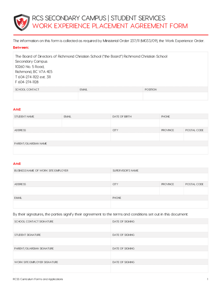 Fillable Online CSWEnterpriseWorkPlacementForm.pdf Fax Email Print