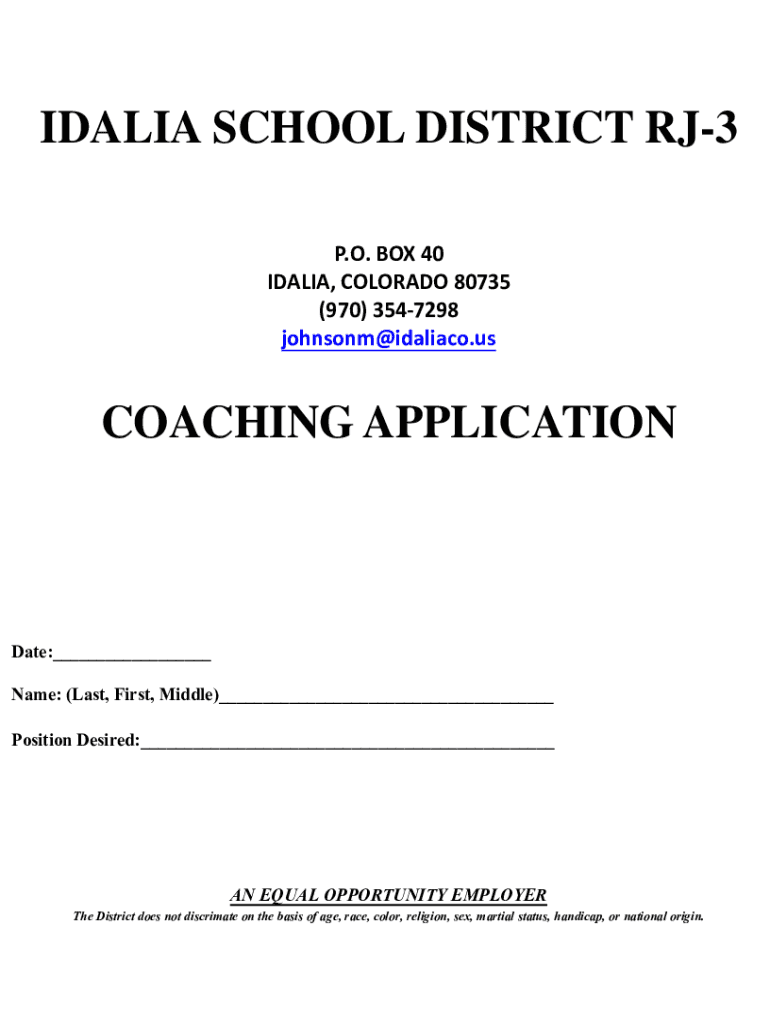 Fillable Online Idalia RJ3 School District Employment Opportunities