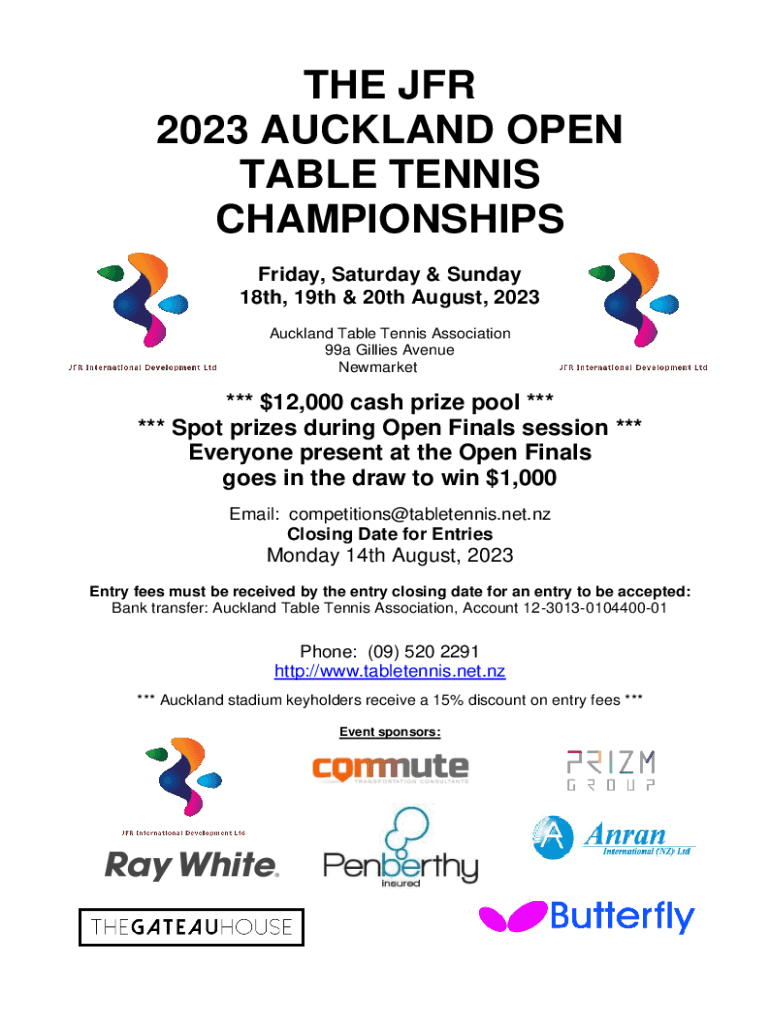 Fillable Online Auckland Table Tennis Association's Post Fax Email