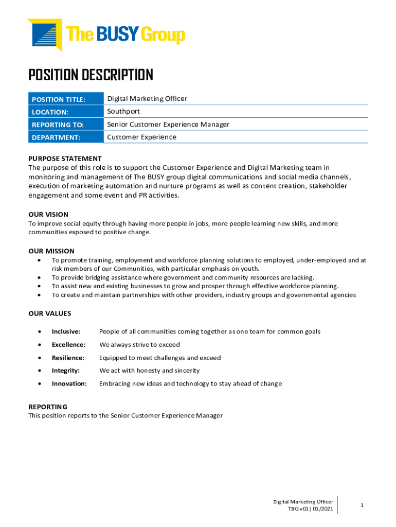 Fillable Online Digital Marketing Job Description Template Fax Email Print pdfFiller