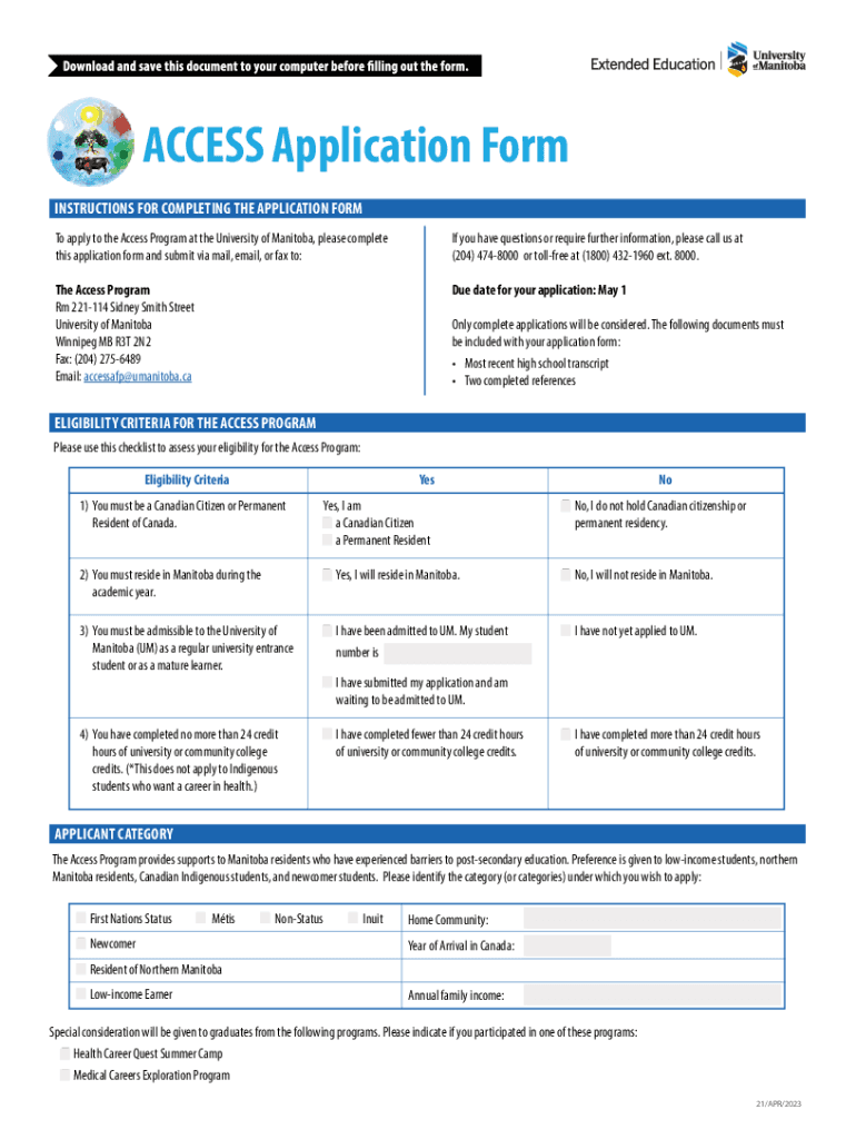 Fillable Online Engineering Access Program Application Form Fax Email ...