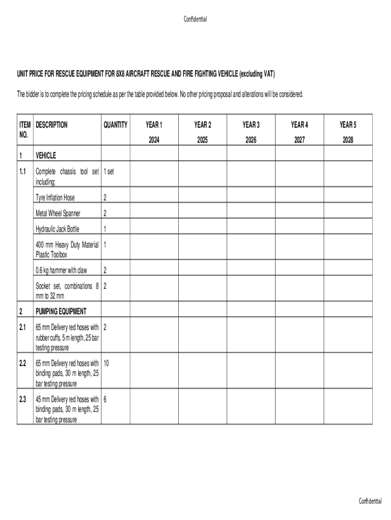 Fillable Online PRICING SCHEDULE 8x8 RESCUE EQUIPMENT LIST.pdf Fax