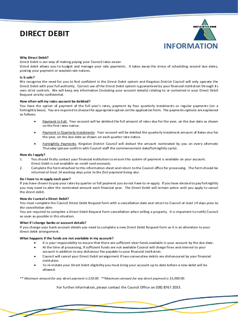 Fillable Online Direct Debit Application Form 2021 2022 Fax Email