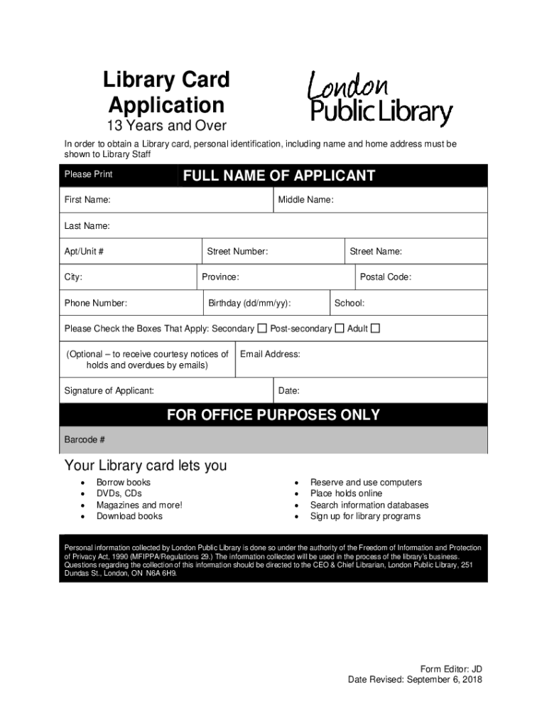 Fillable Online Sample Application format for Issue Library Card Fax