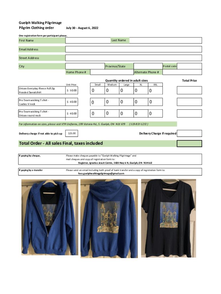Fillable Online Guelph Walking Pilgrimage Pilgrim Clothing order Fax