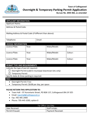 Fillable Online Overnight &amp; Temporary Parking Permit Application Fax ...