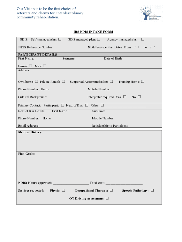 Fillable Online IRS NDIS INTAKE FORM.docx Fax Email Print pdfFiller