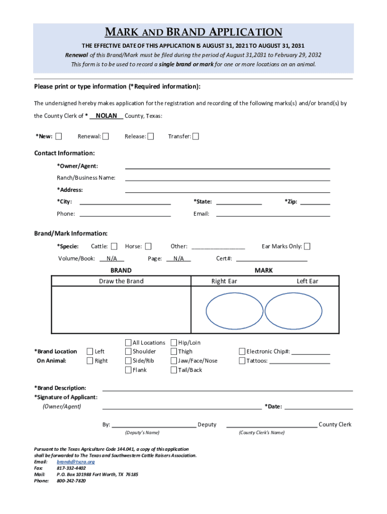 Fillable Online Mark & Brand Application with Notary Fax Email Print